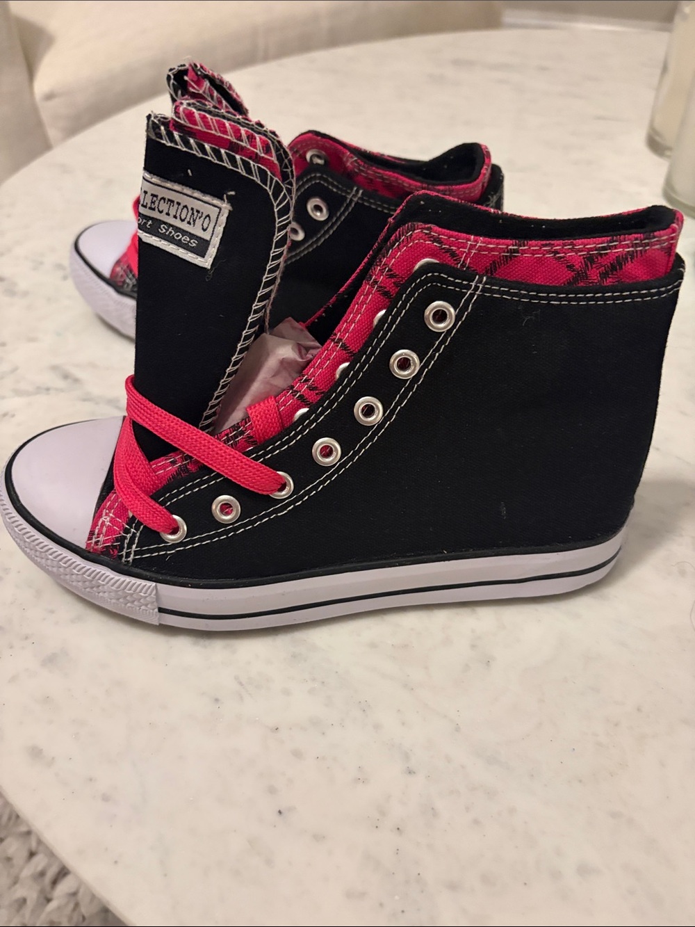 Kids Black High-Top Sneakers with Pink Trim - Picture 3 of 4